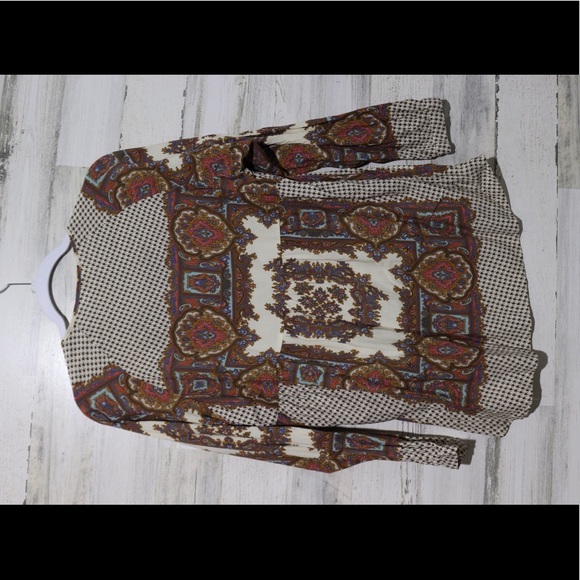 UMGEE USA cream multi pattern boho top Sz L - Picture 4 of 8